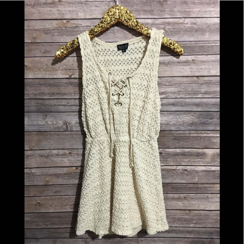 TOPSHOP Knit Cream Sleeveless Dress